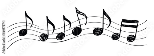 Hand drawn musical notes on a five line staff create a whimsical and dynamic visual representation of melody, perfect for various creative projects and music themed graphic designs