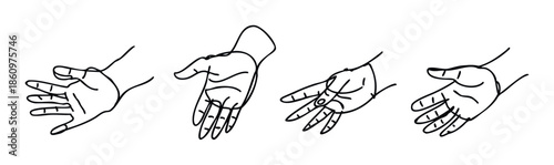 Collection of outlined hand images depicting open palms for giving or receiving representing connection and interaction suitable for digital media and print layouts