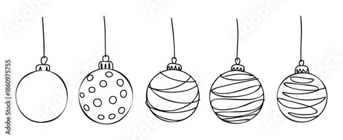 A charming collection of simple festive handdrawn Christmas ornaments and holiday baubles in a playful doodle style suitable for seasonal greeting cards, winter celebration invitations, and