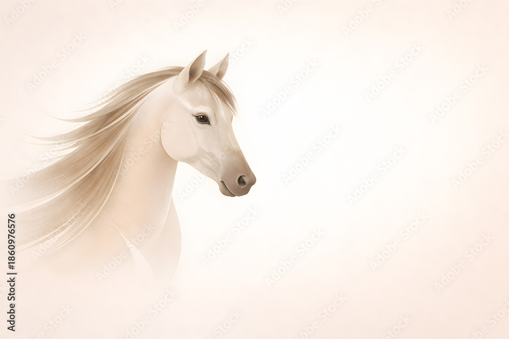 Naklejka premium Elegant White Horse Portrait on Soft Neutral Background