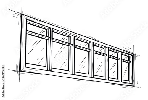 Architectural facade sketch featuring a row of modern windows perfect for building design concepts or real estate development presentations