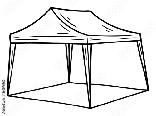 Simple line drawing of a versatile outdoor canopy tent, ideal for providing temporary shade and shelter at various outdoor events, bazaars, and recreational activities.