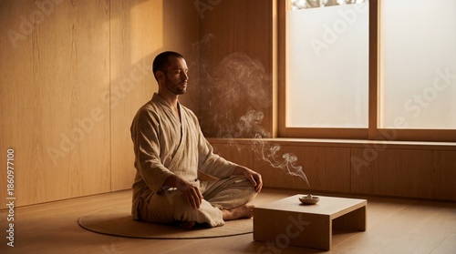 A man in a peaceful state o...
