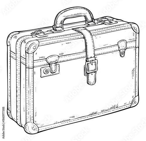 Classic vintage suitcase with sturdy handle and buckle strap perfect for illustrating travel adventures, historical journeys, or luggage concepts in various creative projects