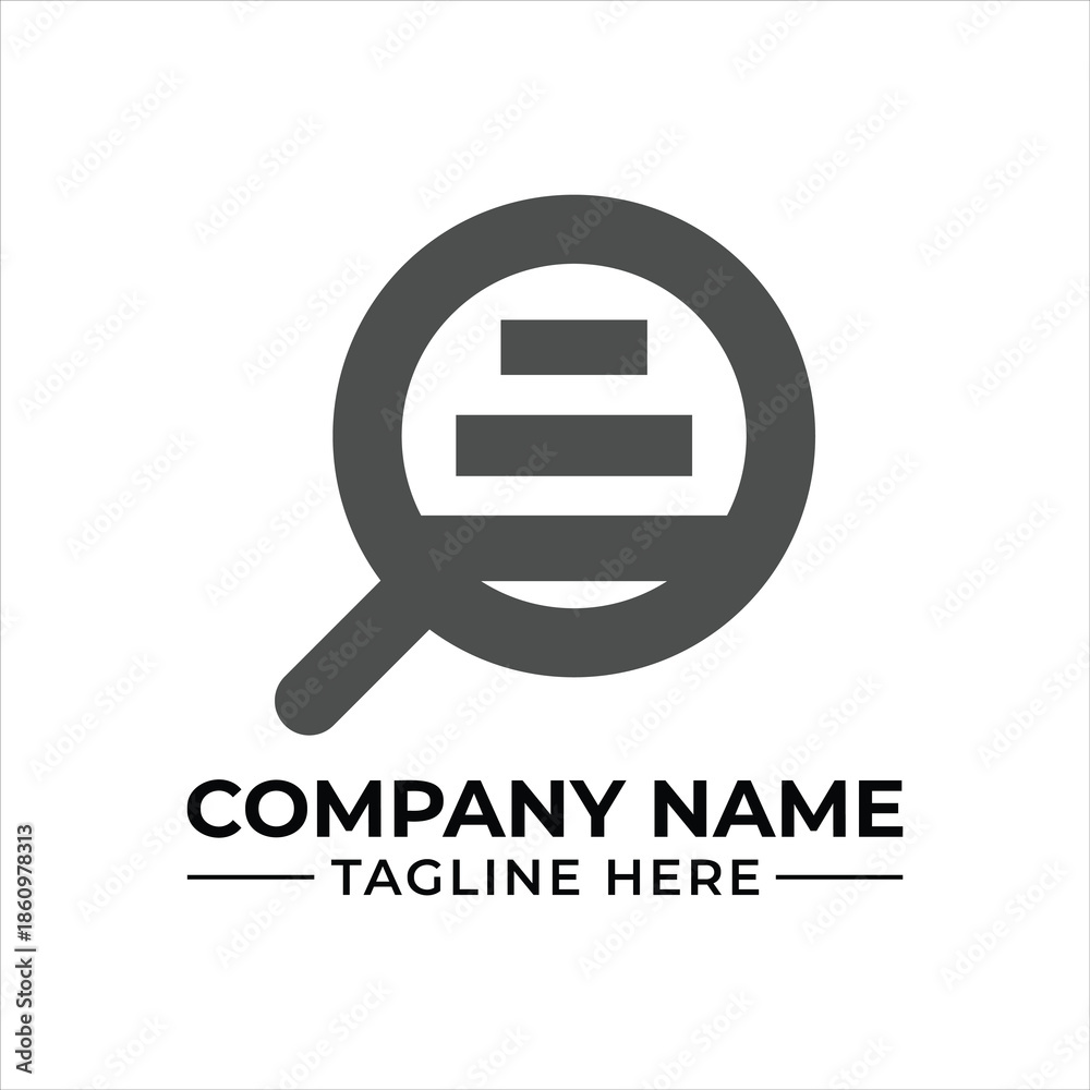 Fototapeta premium A magnifying glass search logo with internal document lines for business branding
