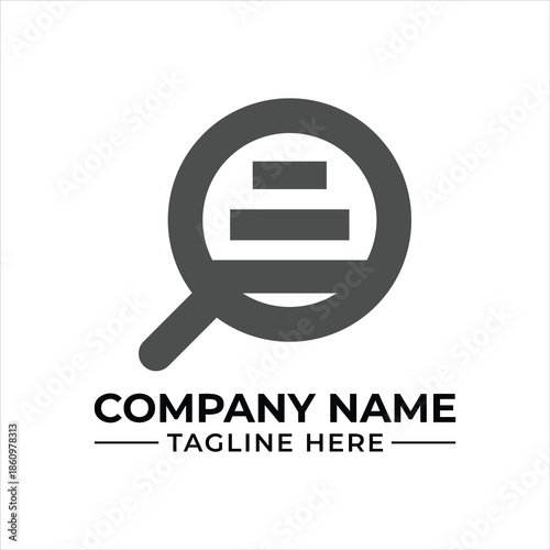 A magnifying glass search logo with internal document lines for business branding