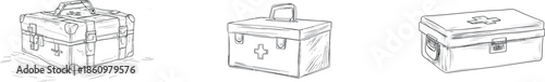 Modern art featuring a First Aid box is created using a combination of continuous line, line art, and hand-drawn techniques