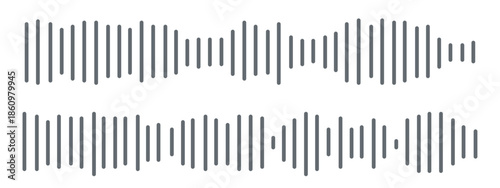 Vector audio sound  icons, illustrating wave forms, voice ,or digital equalizer patterns in a simple black and white line style.	