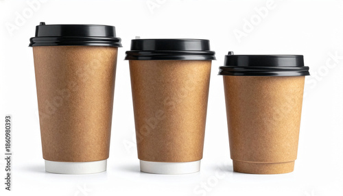 Wallpaper Mural insulated brown coffee cup with lid in three sizes in a row isolated on white background Torontodigital.ca