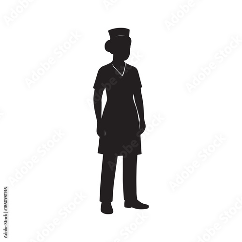 Nurse Silhouette – Healthcare Medical Worker Vector Illustration Isolated on White Background