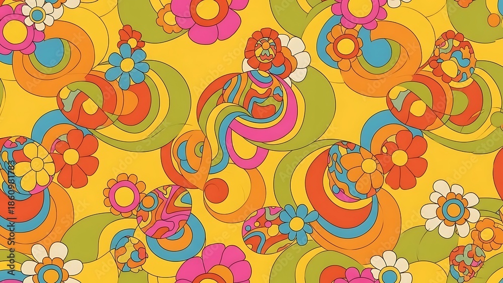 Fototapeta premium Retro 70s Easter Celebration Seamless Pattern - Vintage Holiday Design Background 