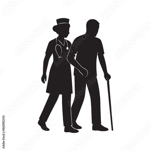 Nurse Silhouette – Healthcare Medical Worker Vector Illustration Isolated on White Background