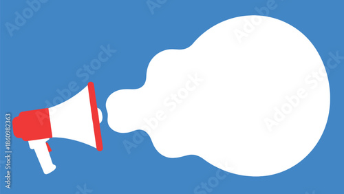 Megaphone Announcement Template with Large Blank Speech Bubble for Custom Text on Blue