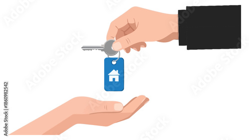 Real Estate Handover with Keys and House Keychain passing between Seller and Buyer
