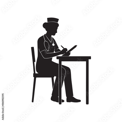 Nurse Silhouette – Healthcare Medical Worker Vector Illustration Isolated on White Background