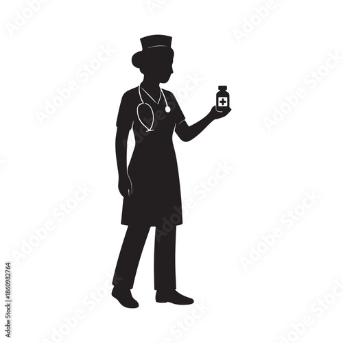 Nurse Silhouette – Healthcare Medical Worker Vector Illustration Isolated on White Background