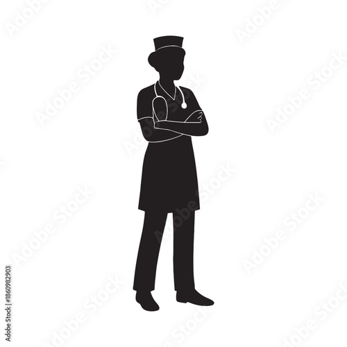 Nurse Silhouette – Healthcare Medical Worker Vector Illustration Isolated on White Background
