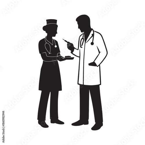 Nurse Silhouette – Healthcare Medical Worker Vector Illustration Isolated on White Background