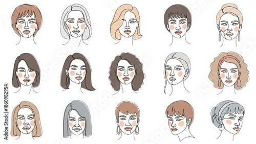 A collection of diverse female faces with different hairstyles and expressions
