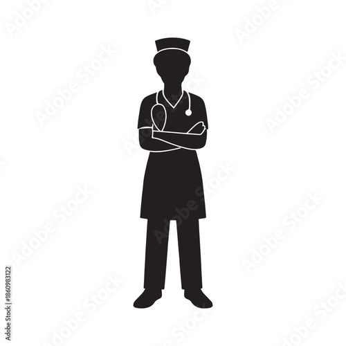 Nurse Silhouette – Healthcare Medical Worker Vector Illustration Isolated on White Background