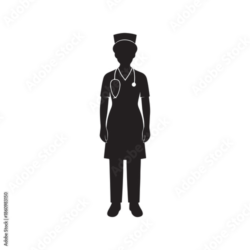 Nurse Silhouette – Healthcare Medical Worker Vector Illustration Isolated on White Background
