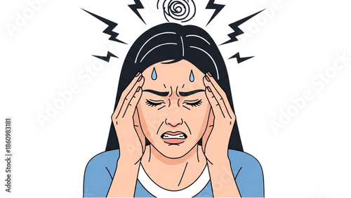 Woman experiencing stress and anxiety with a spiral vortex above her head