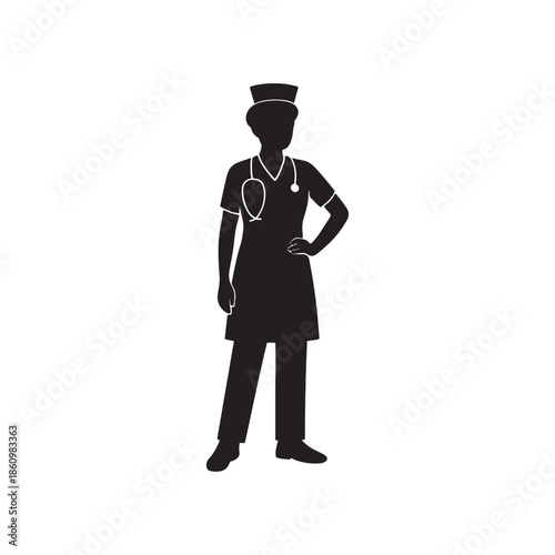 Nurse Silhouette – Healthcare Medical Worker Vector Illustration Isolated on White Background