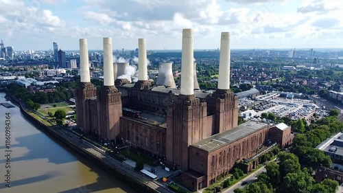 Aerial view of the iconic Battersea Power Station in London, UK.