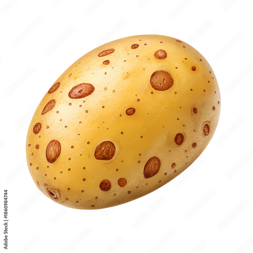 Fototapeta premium Fresh whole raw potato with brown spots, isolated on transparent background