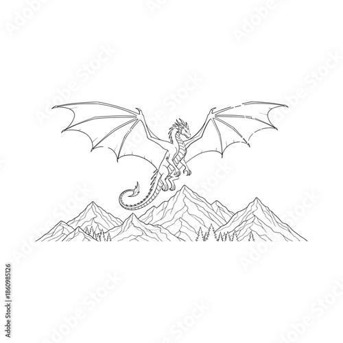 Dragon soaring over mountains Vector, illustration
