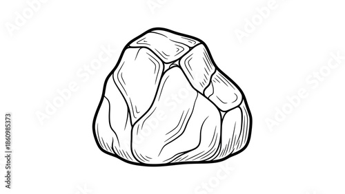 Hand-drawn illustration of a single rough stone or rock element with natural texture and organic shape