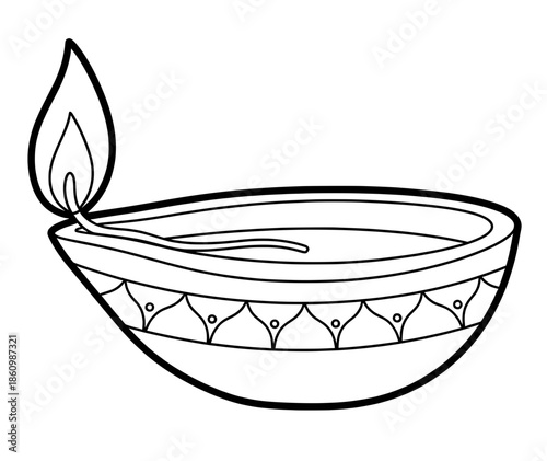 Traditional oil lamp illustration with flame and decorative elements, symbolizing light and celebration, perfect for cultural and festive themes in design projects