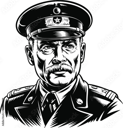 Serious military officer in uniform with stern expression