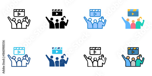 Movie night icons set multiple style collection. Editable stroke 
