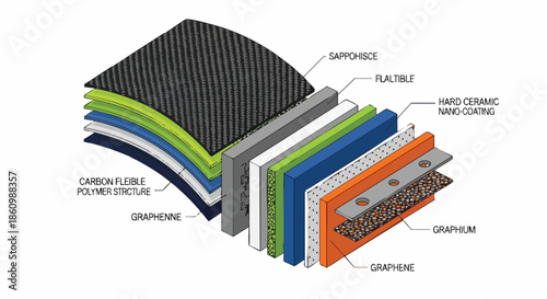 Detailed cross-section illustration showcasing advanced material layers with labels for scientific research and industrial applications.