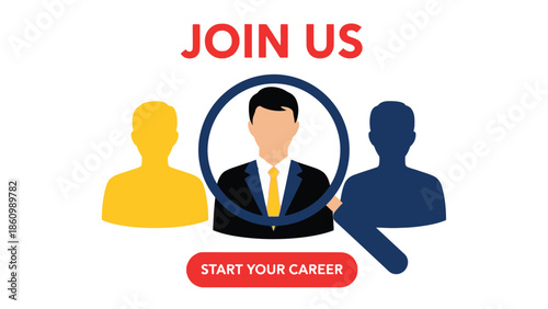 Recruitment banner with Join Us and Start Your Career text featuring silhouettes and a highlighted candidate