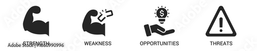 Swot glyph Icon Set For Web Banner. Vector Illustration Concept With Some Icons. Designed In glyph Style