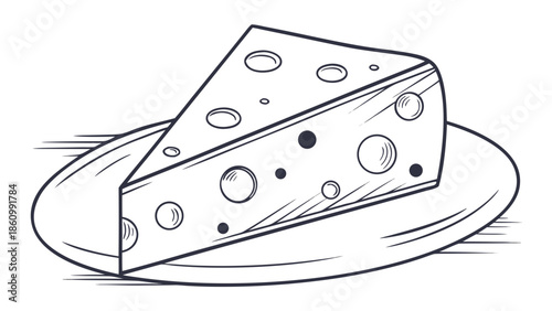 Delicious wedge of Swiss cheese with holes served on a plate