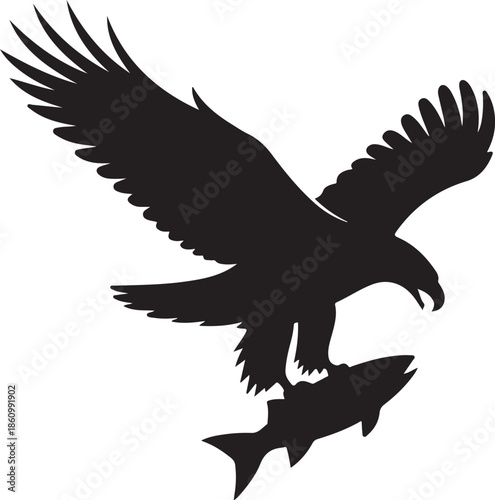 Black Eagle Silhouette Carrying Fish in Talons bird