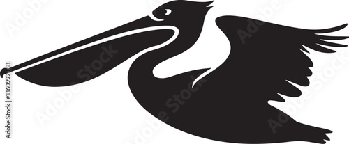 Black pelican bird silhouette in flight