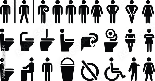 Collection of public restroom icons people toilets and accessibility symbols