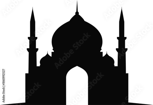 Mosque silhouette with domes and minarets