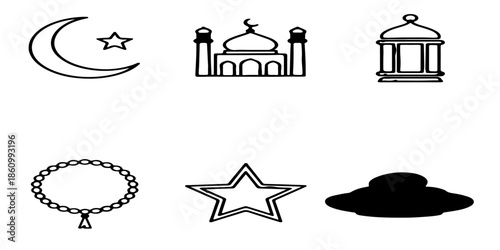 A simple vector icon set of religious symbols shown as clean black silhouettes for web, illustration, and design use.