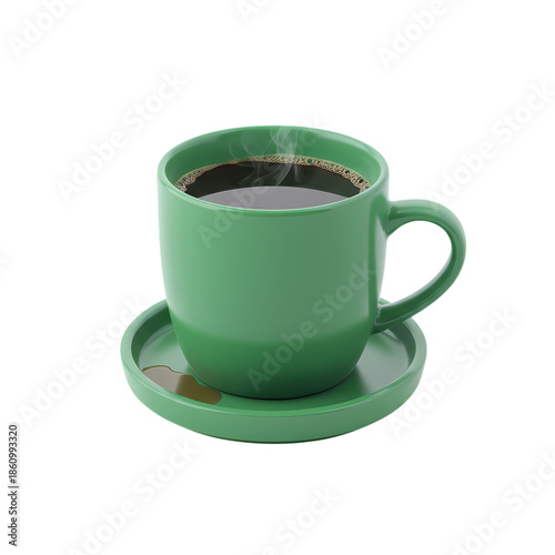 Steaming Green Coffee Cup Beverage on white background