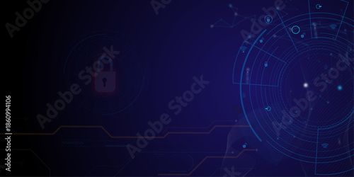 Cybersecurity and information or network protection. Cyber security concept. Digital shield icon glowing on circuit board background.