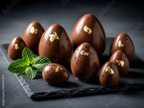 Luxurious Gourmet Chocolate Easter Eggs Still Life - Elegant Holiday Food Dessert
                                                                                                                      