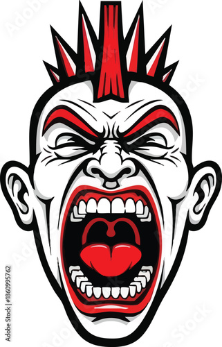 Angry Cartoon Character with Red Mohawk.