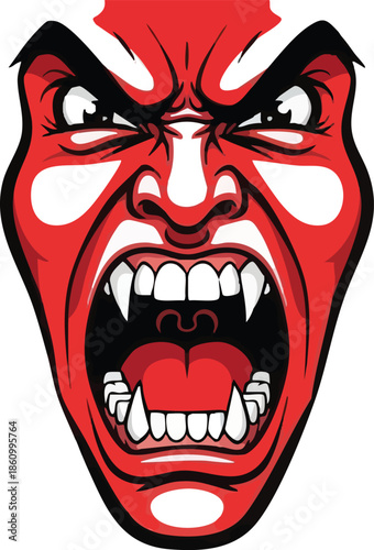 Angry Cartoon Devil Face with Sharp Teeth.