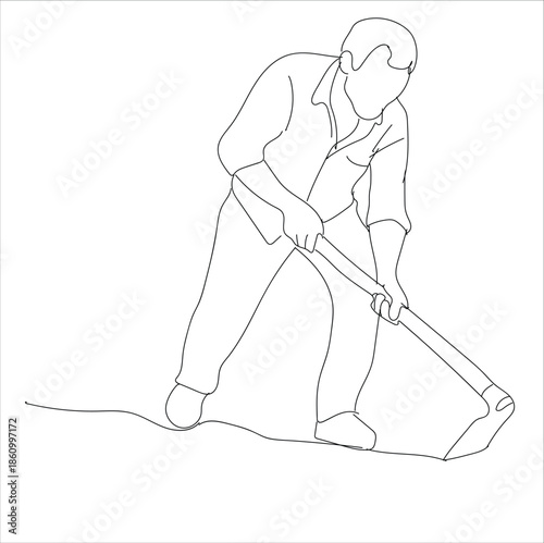 man hoeing. A farmer is eager to hoe. Farmer one-line drawing