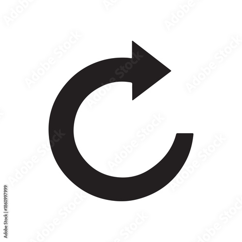 Repeat black glyph ui icon. Reload page. Rotating arrow. Clockwise motion. User interface design. Silhouette symbol on white space. Solid pictogram for web, mobile. Isolated vector illustration
